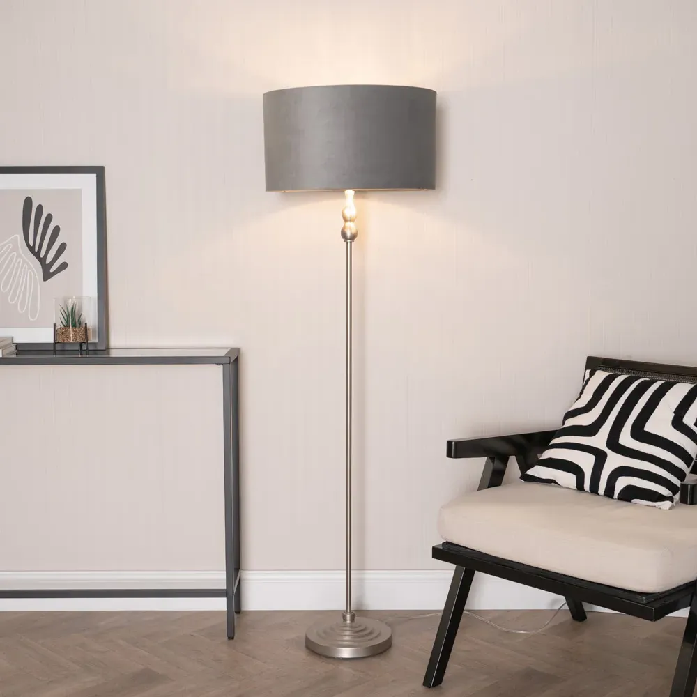 Maggie Candlestick LED Floor Lamp - Chrome, Velvet