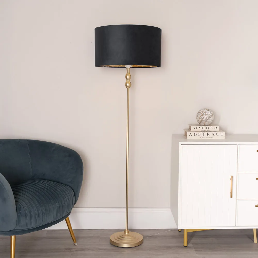 Maggie Candlestick LED Floor Lamp - Gold, Black Velvet