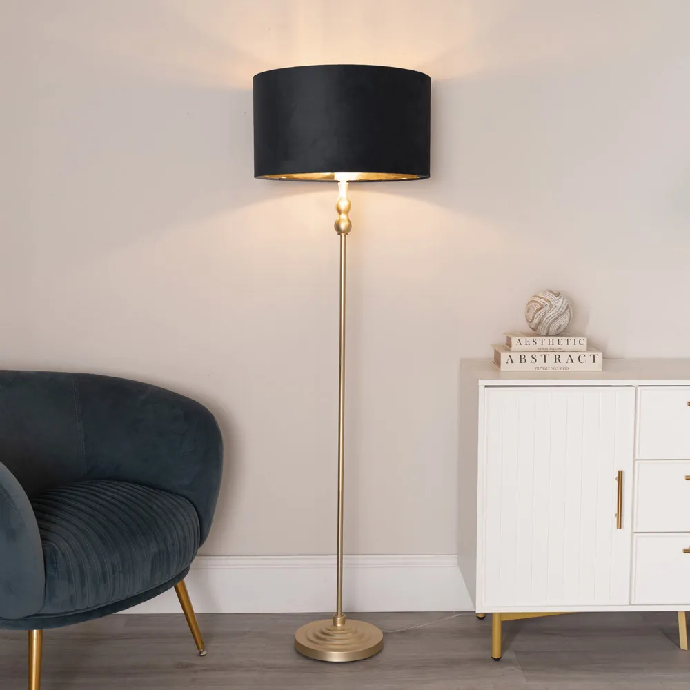 Maggie Candlestick LED Floor Lamp - Gold, Black Velvet