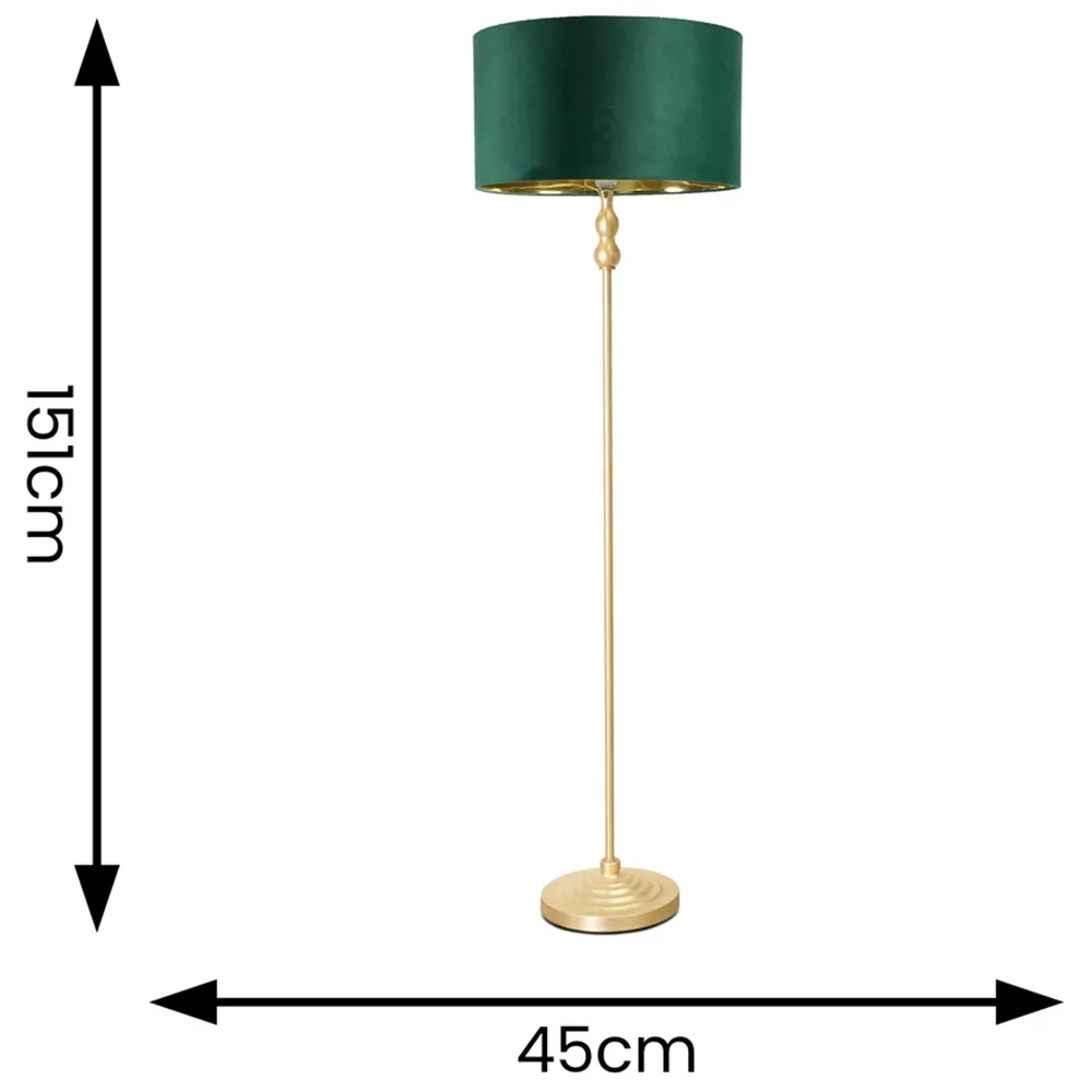 Maggie Candlestick LED Floor Lamp - Gold, Forest Green Velvet