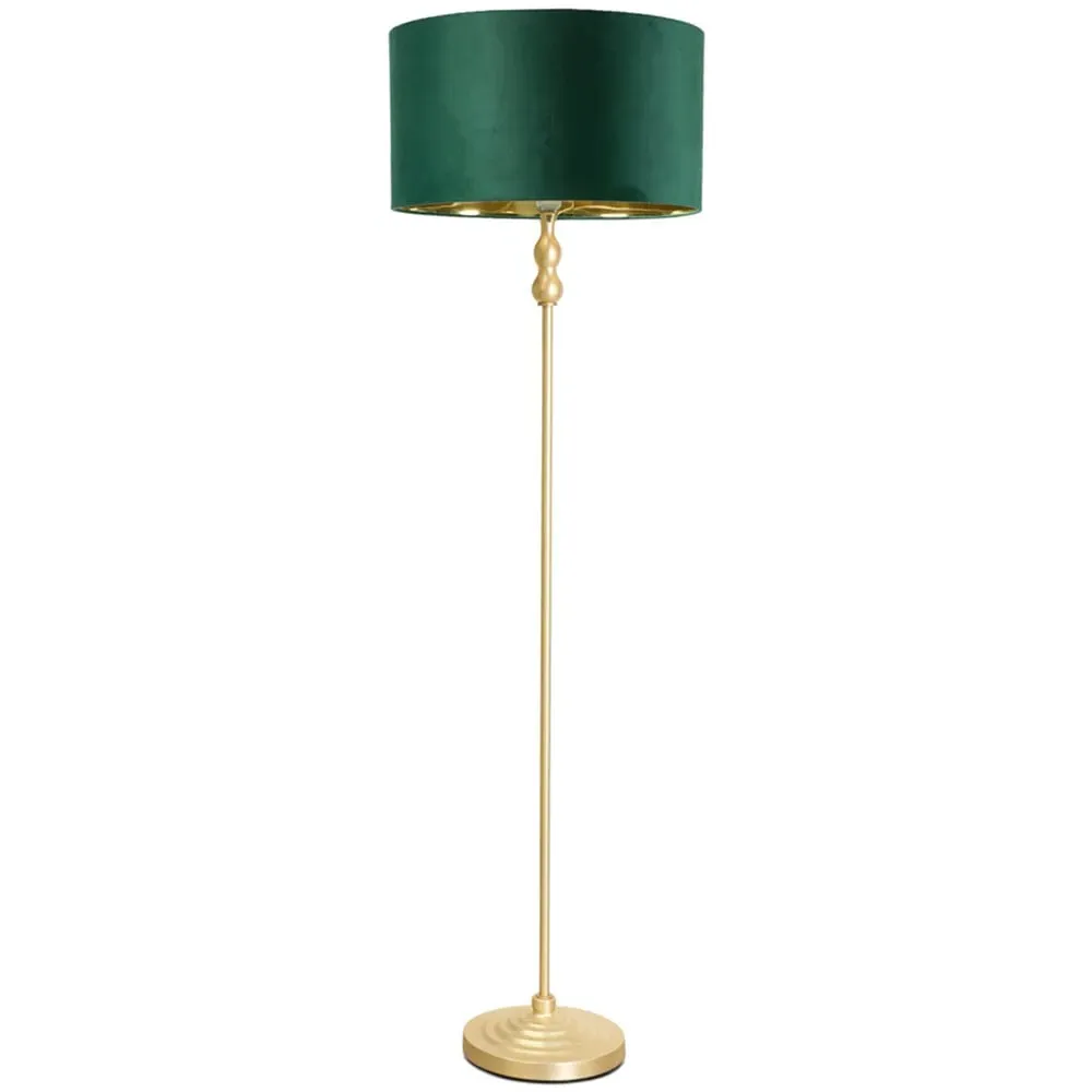 Maggie Candlestick LED Floor Lamp - Gold, Forest Green Velvet