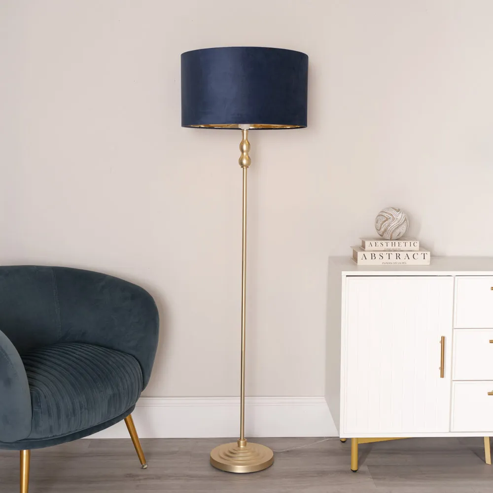 Maggie Candlestick LED Floor Lamp - Gold, Navy Velvet