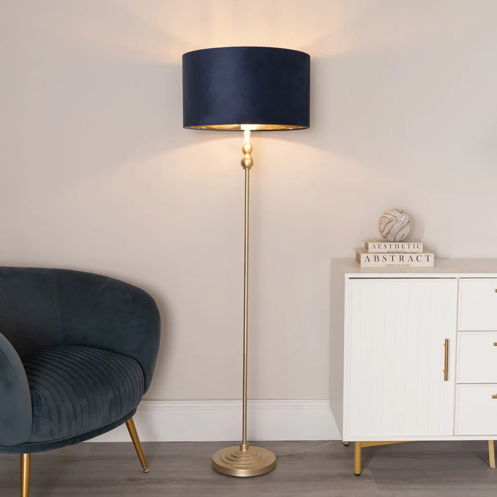 Maggie Candlestick LED Floor Lamp - Gold, Navy Velvet