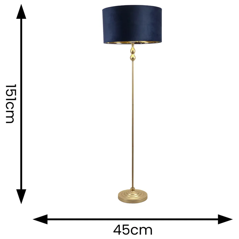 Maggie Candlestick LED Floor Lamp - Gold, Navy Velvet