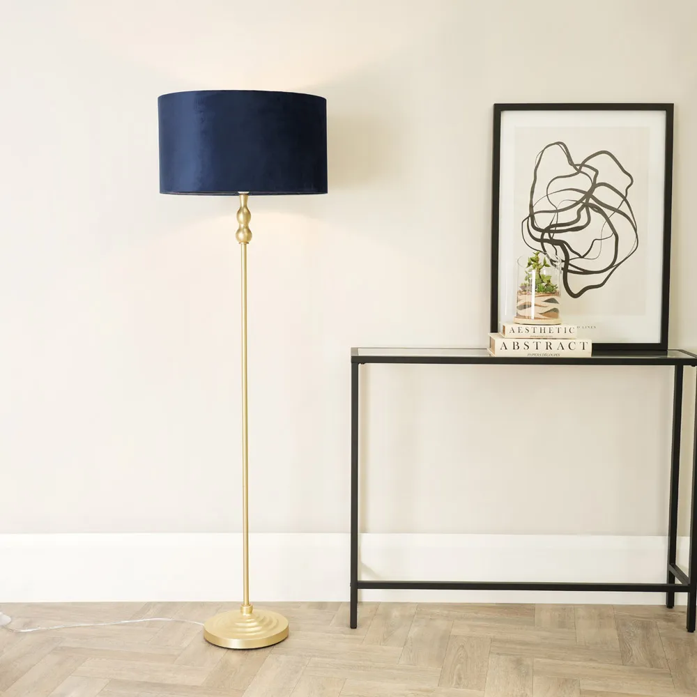 Maggie Candlestick LED Floor Lamp - Gold, Velvet