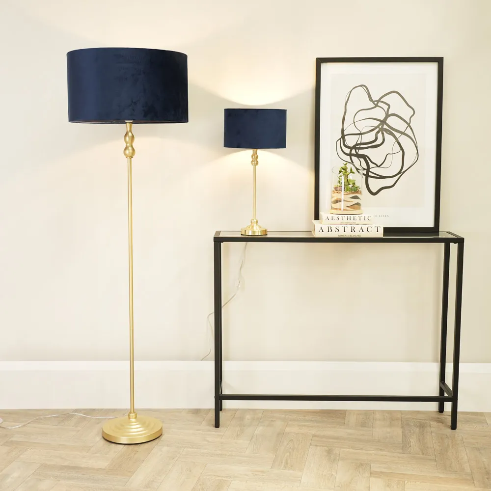 Maggie Candlestick LED Floor Lamp - Gold, Velvet
