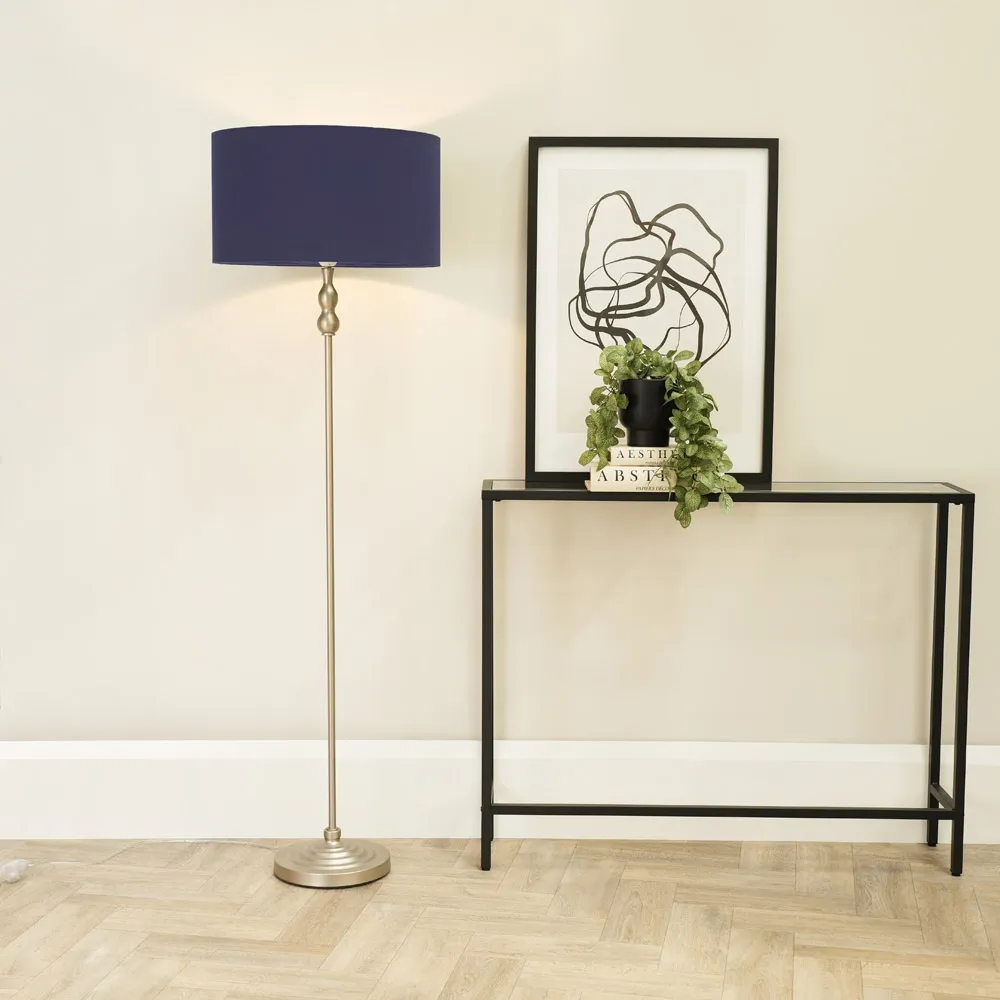 Maggie Candlestick LED Floor Lamp - Navy Blue, Chrome