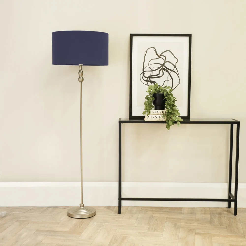 Maggie Candlestick LED Floor Lamp - Navy Blue, Chrome