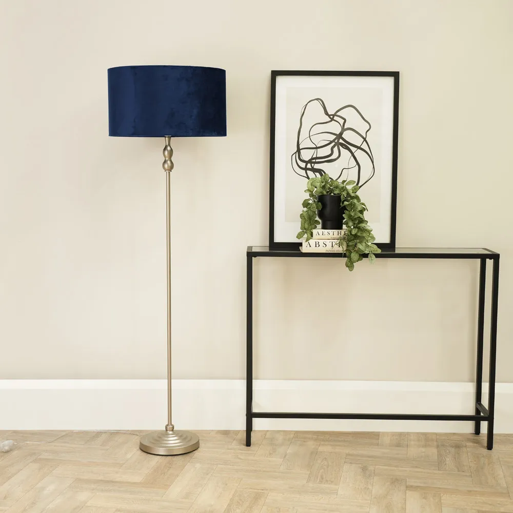 Maggie Candlestick LED Floor Lamp - Navy Blue, Velvet