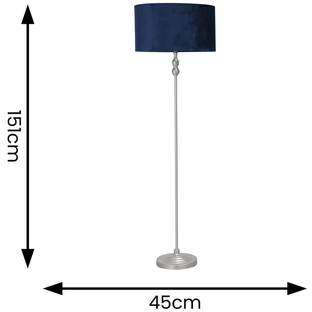Maggie Candlestick LED Floor Lamp - Navy Blue, Velvet