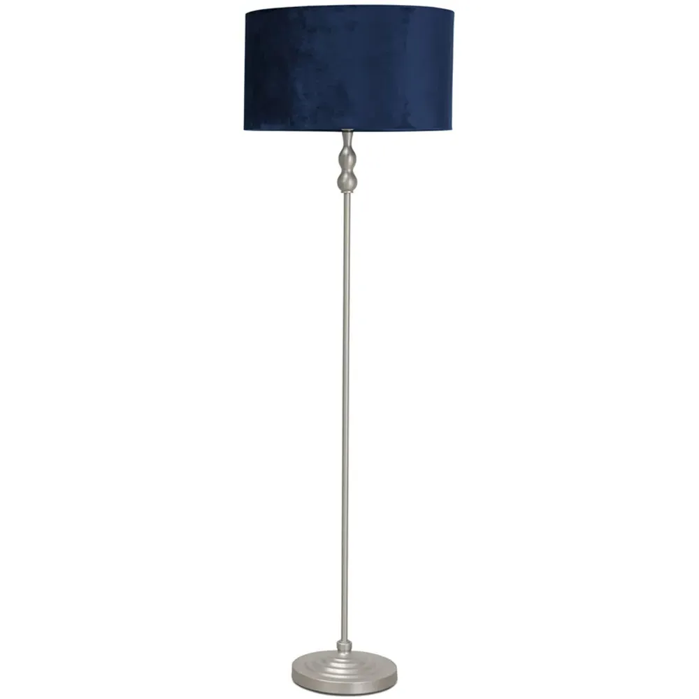 Maggie Candlestick LED Floor Lamp - Navy Blue, Velvet