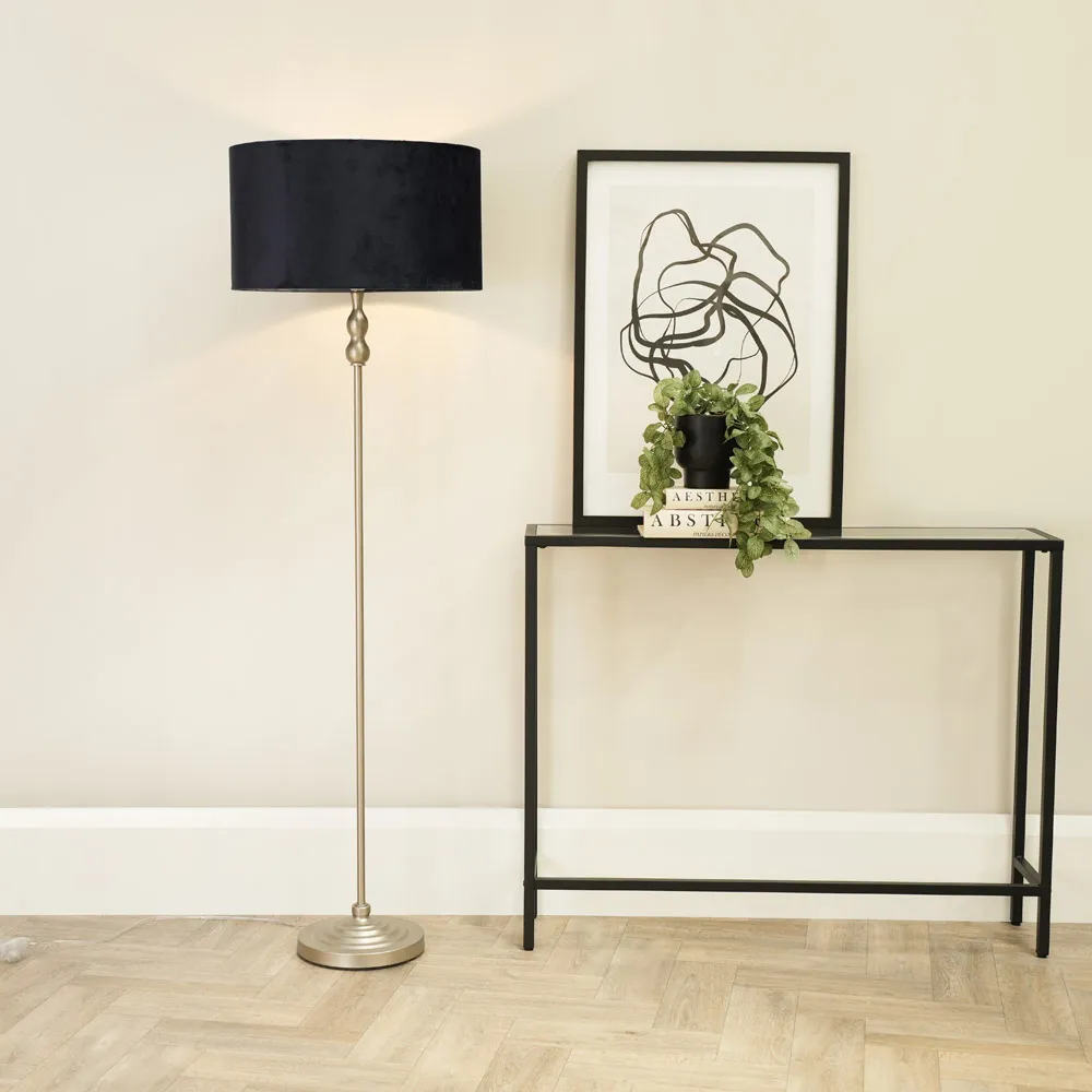 Maggie Candlestick LED Floor Lamp - Silver, Velvet