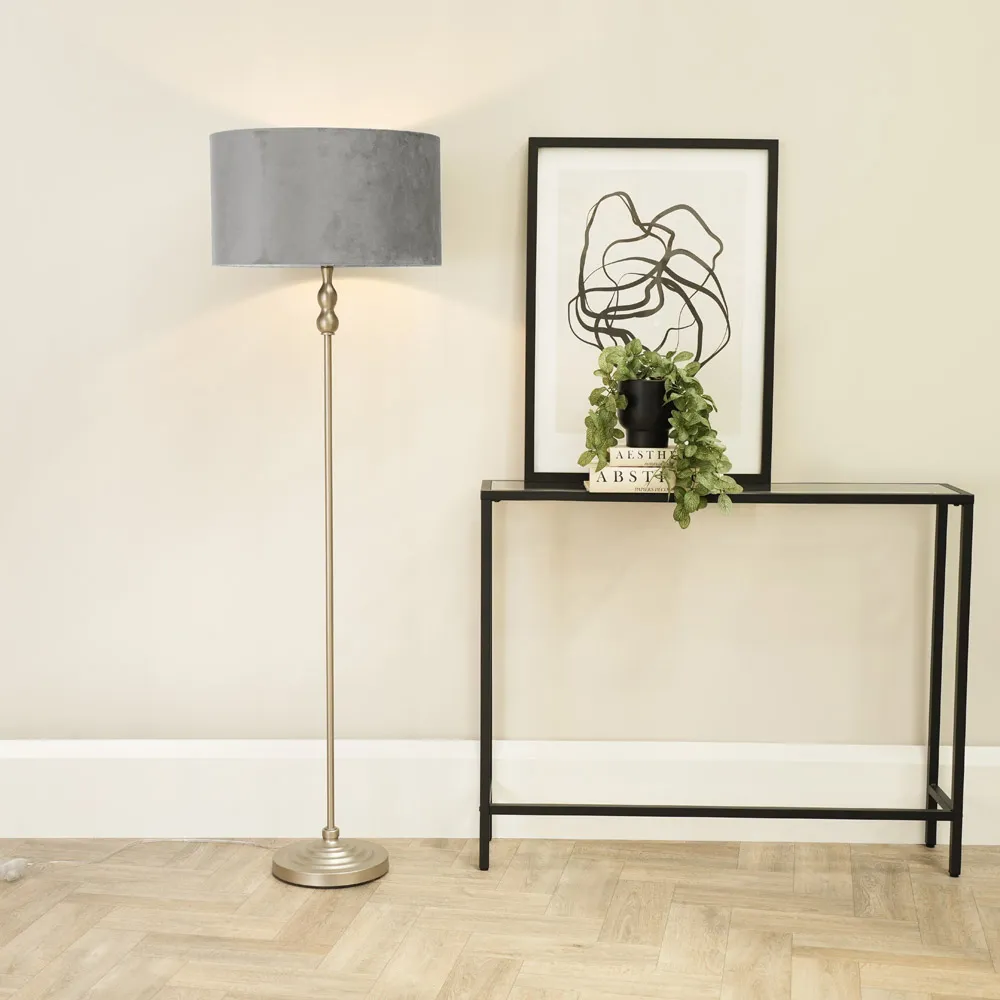 Maggie Candlestick LED Floor Lamp - Silver, Velvet