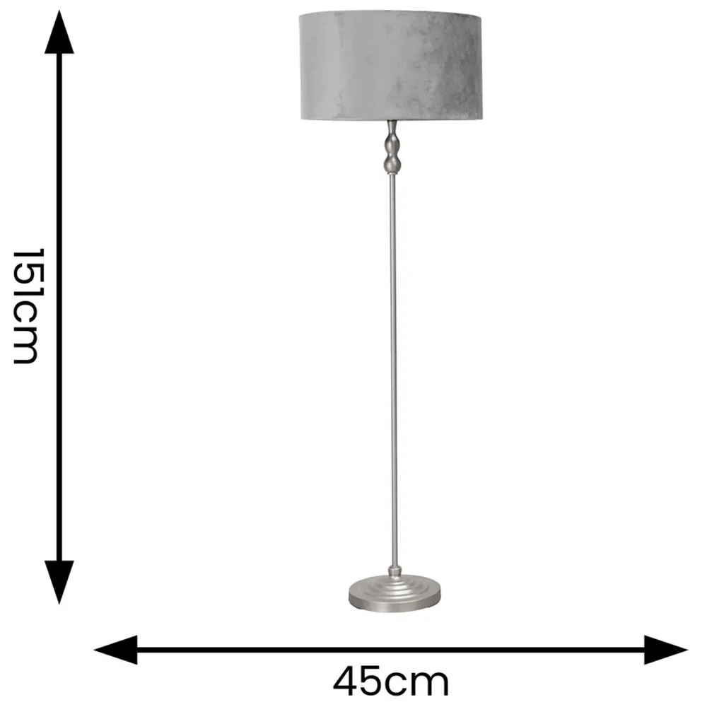 Maggie Candlestick LED Floor Lamp - Silver, Velvet