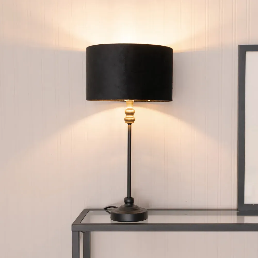 Maggie Candlestick LED Table Lamp - Black, Gold Interior