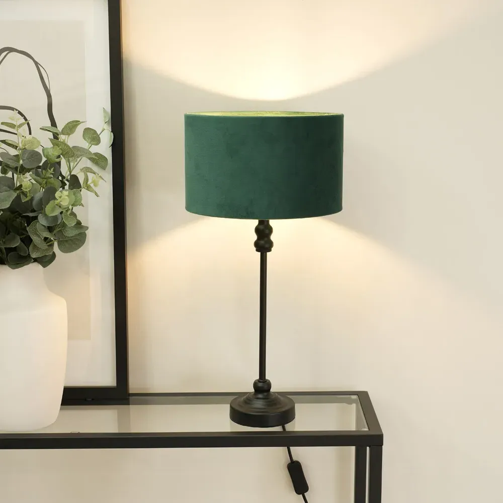 Maggie Candlestick LED Table Lamp - Black, Velvet