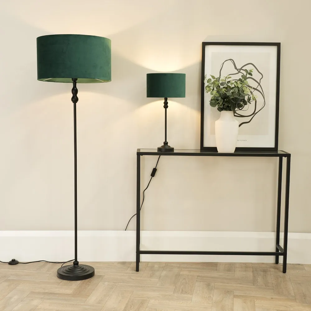 Maggie Candlestick LED Table Lamp - Black, Velvet