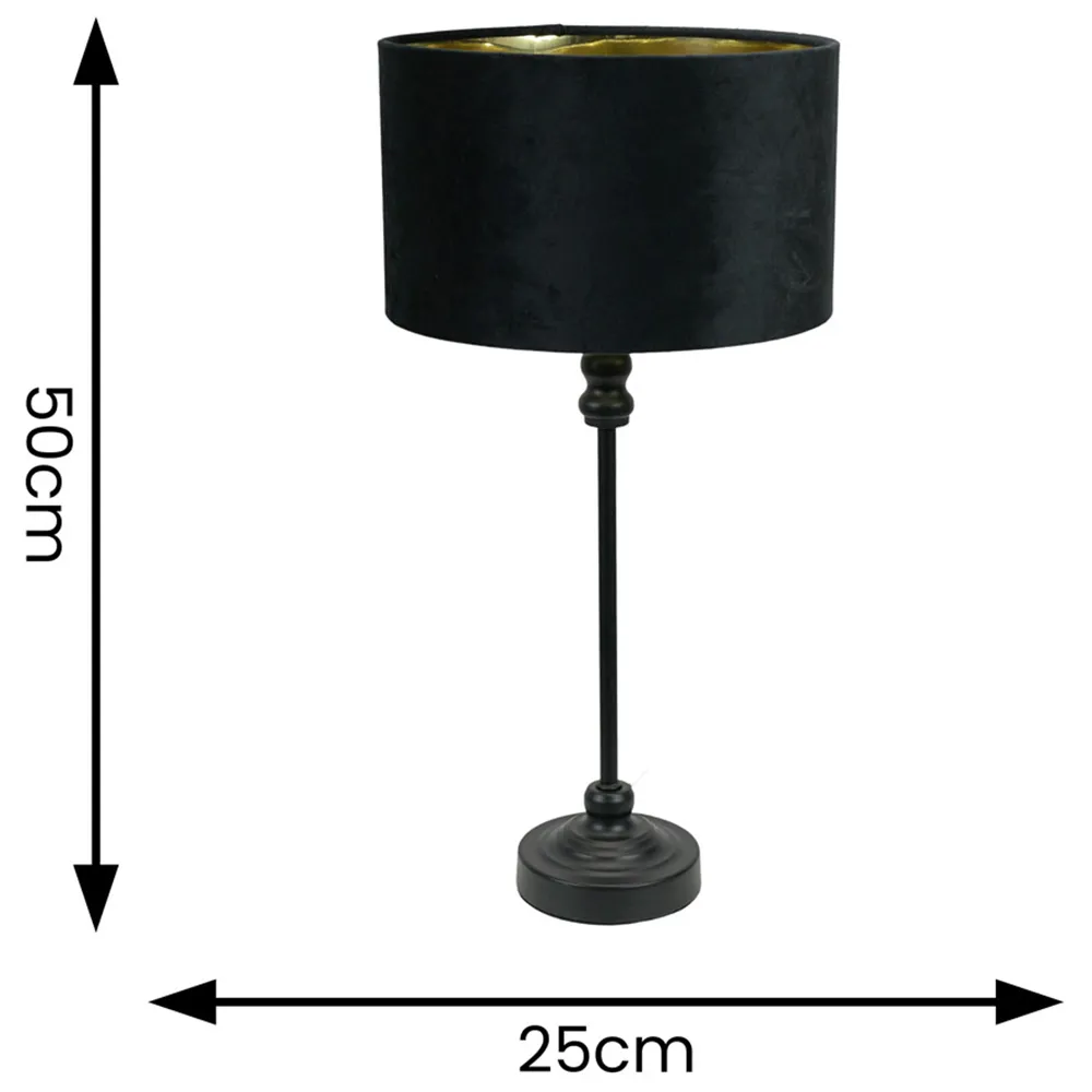 Maggie Candlestick LED Table Lamp - Black, Velvet