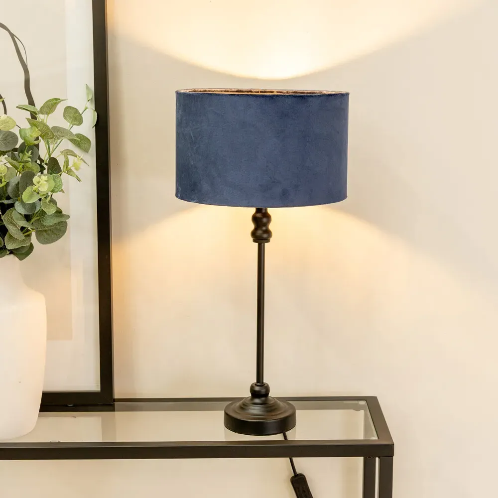 Maggie Candlestick LED Table Lamp - Black, Velvet