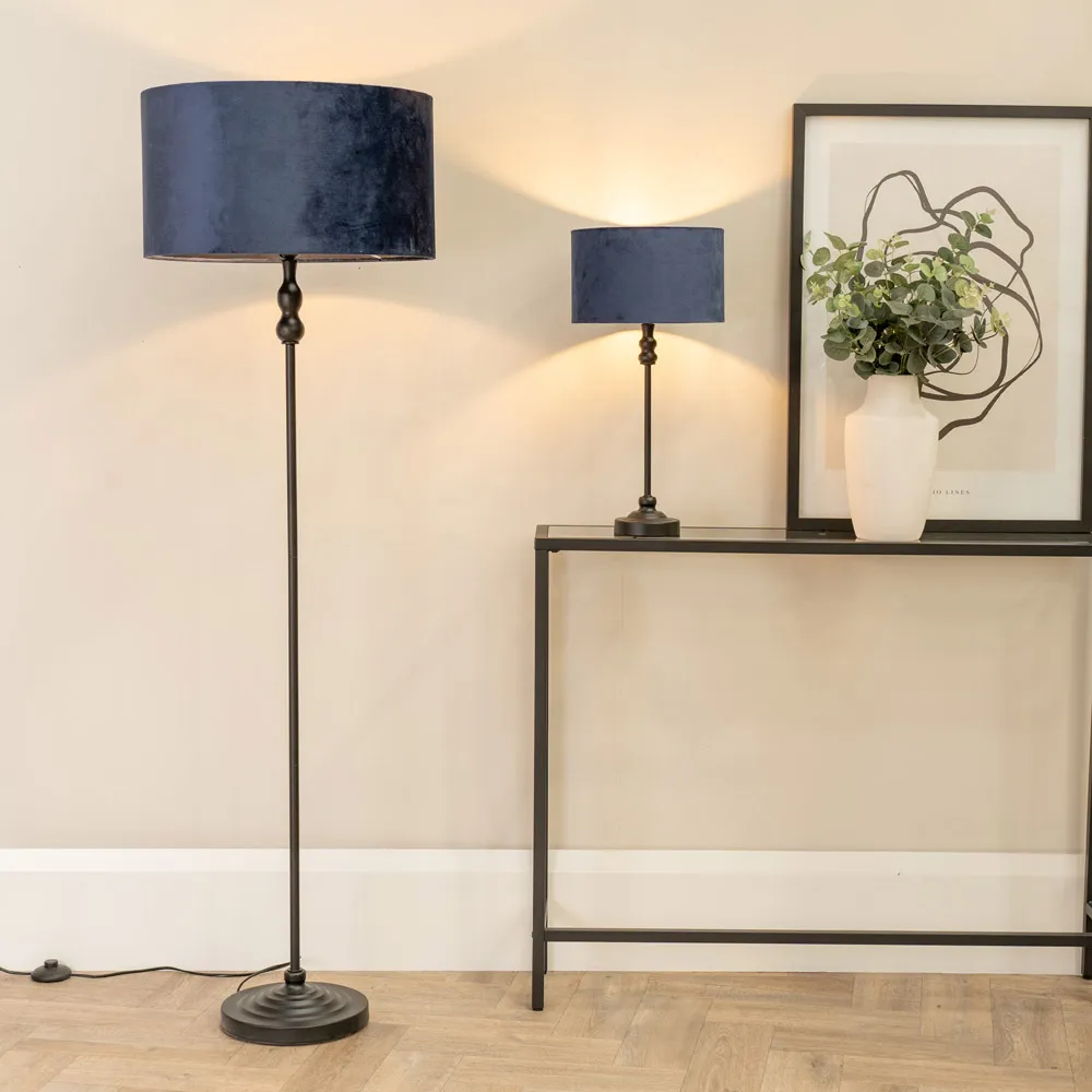 Maggie Candlestick LED Table Lamp - Black, Velvet