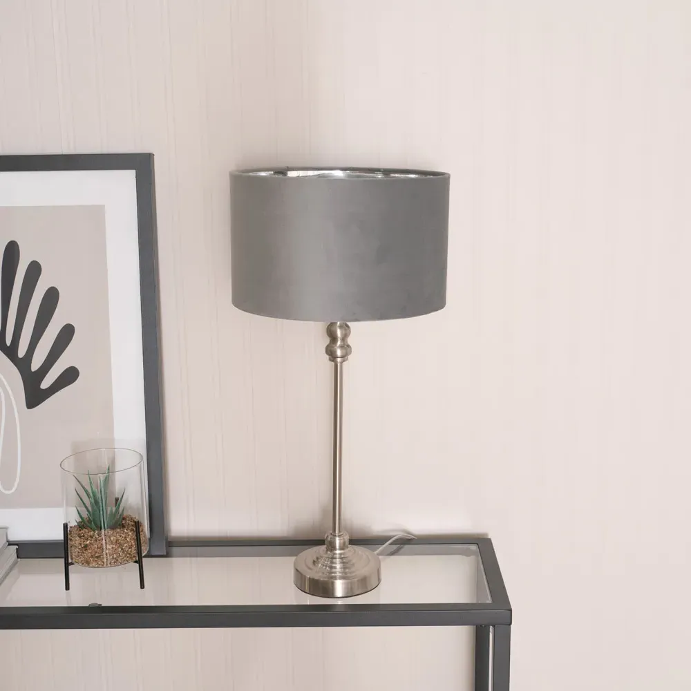 Maggie Candlestick LED Table Lamp - Chrome, Velvet