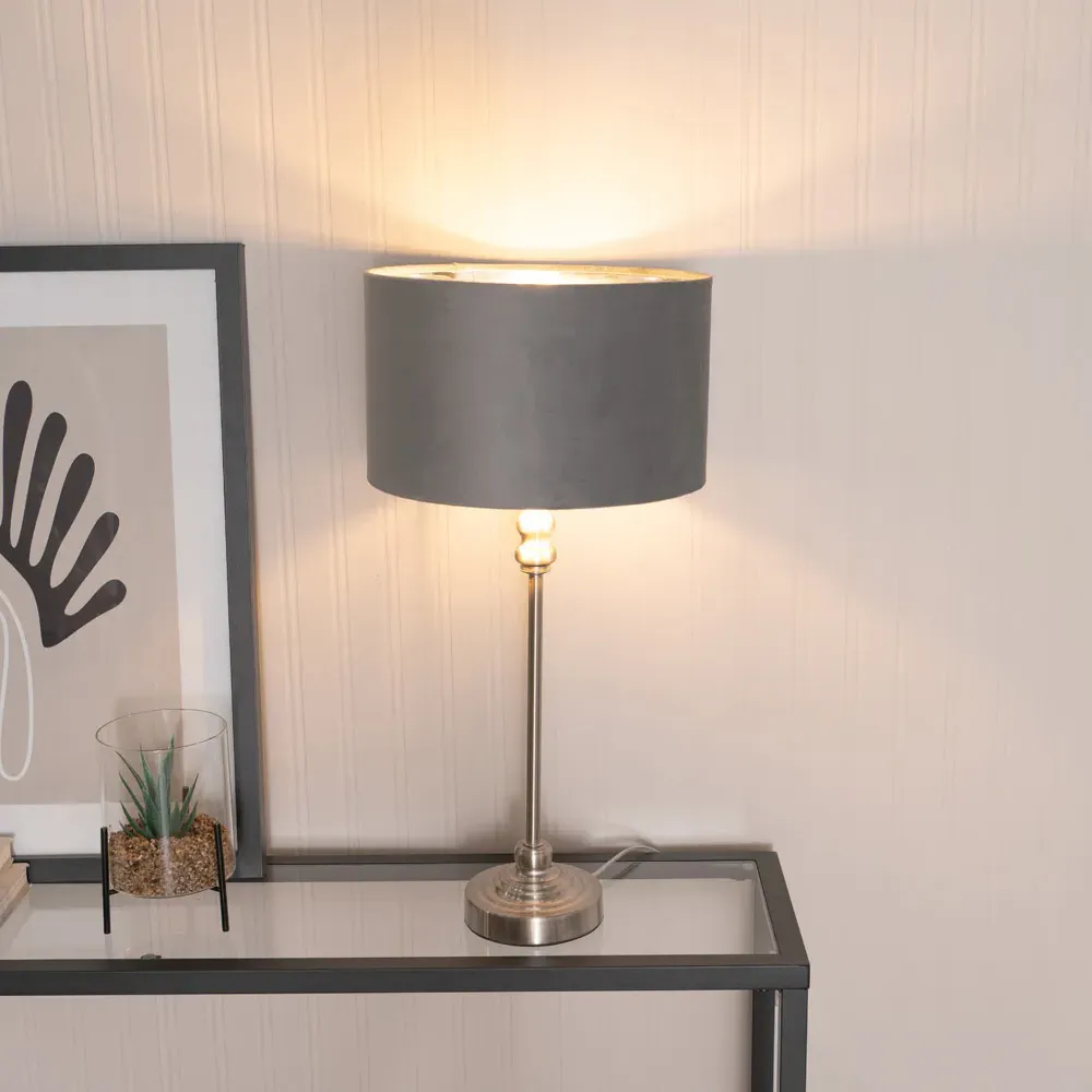 Maggie Candlestick LED Table Lamp - Chrome, Velvet