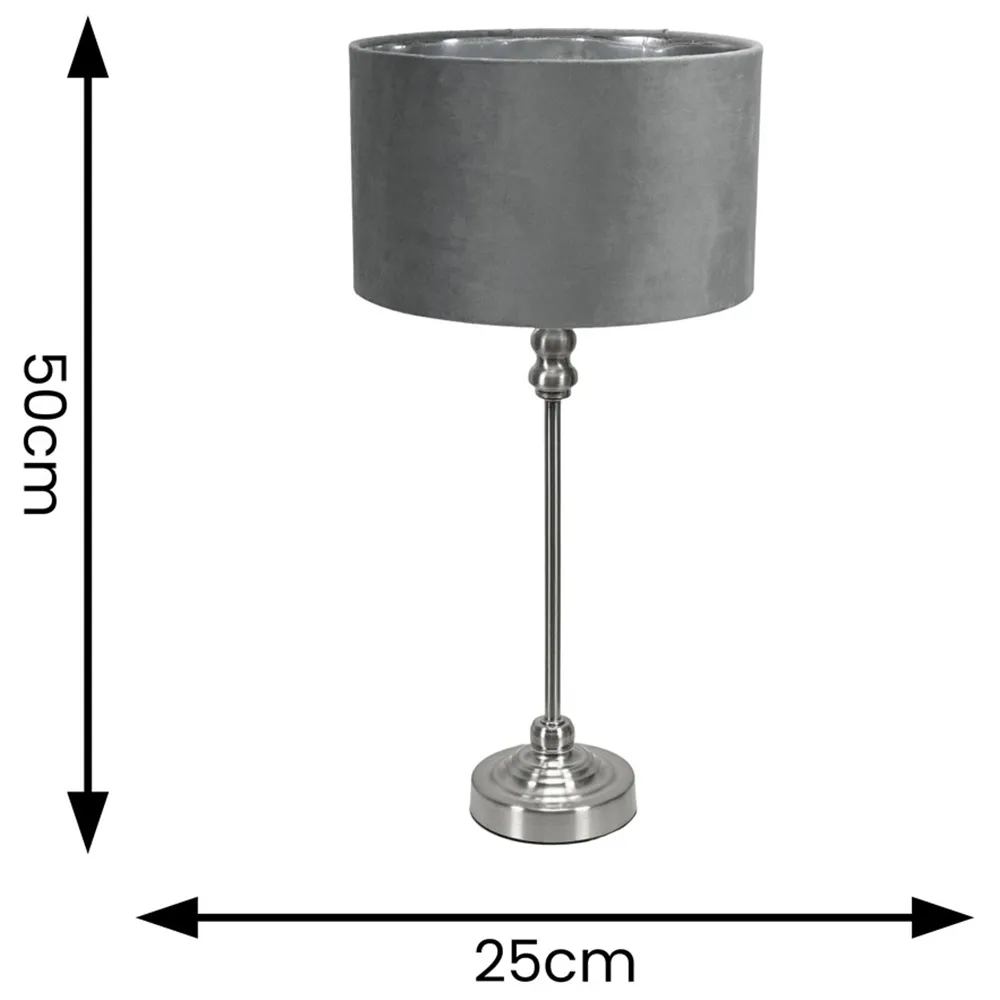 Maggie Candlestick LED Table Lamp - Chrome, Velvet