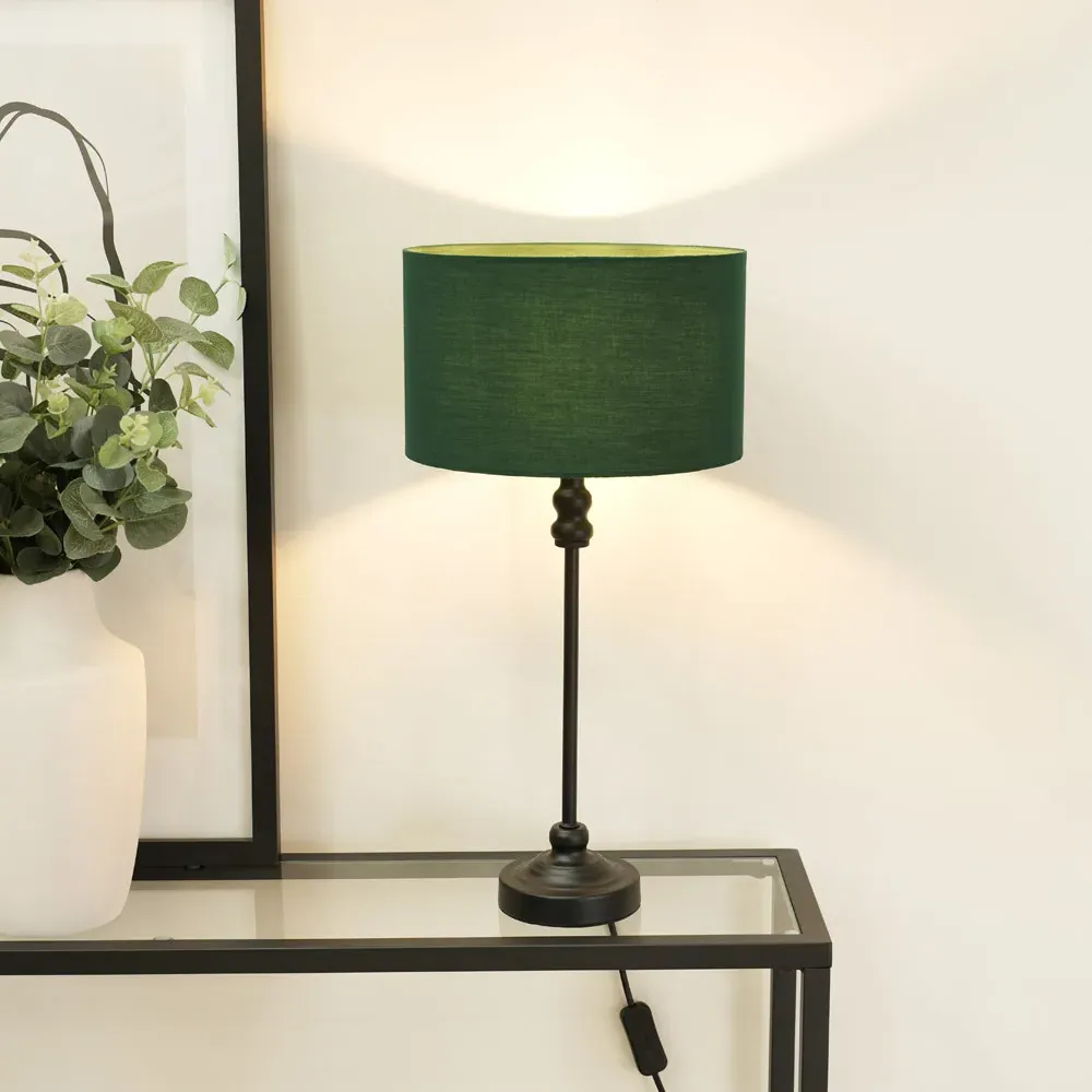 Maggie Candlestick LED Table Lamp - Forest Green, Metal