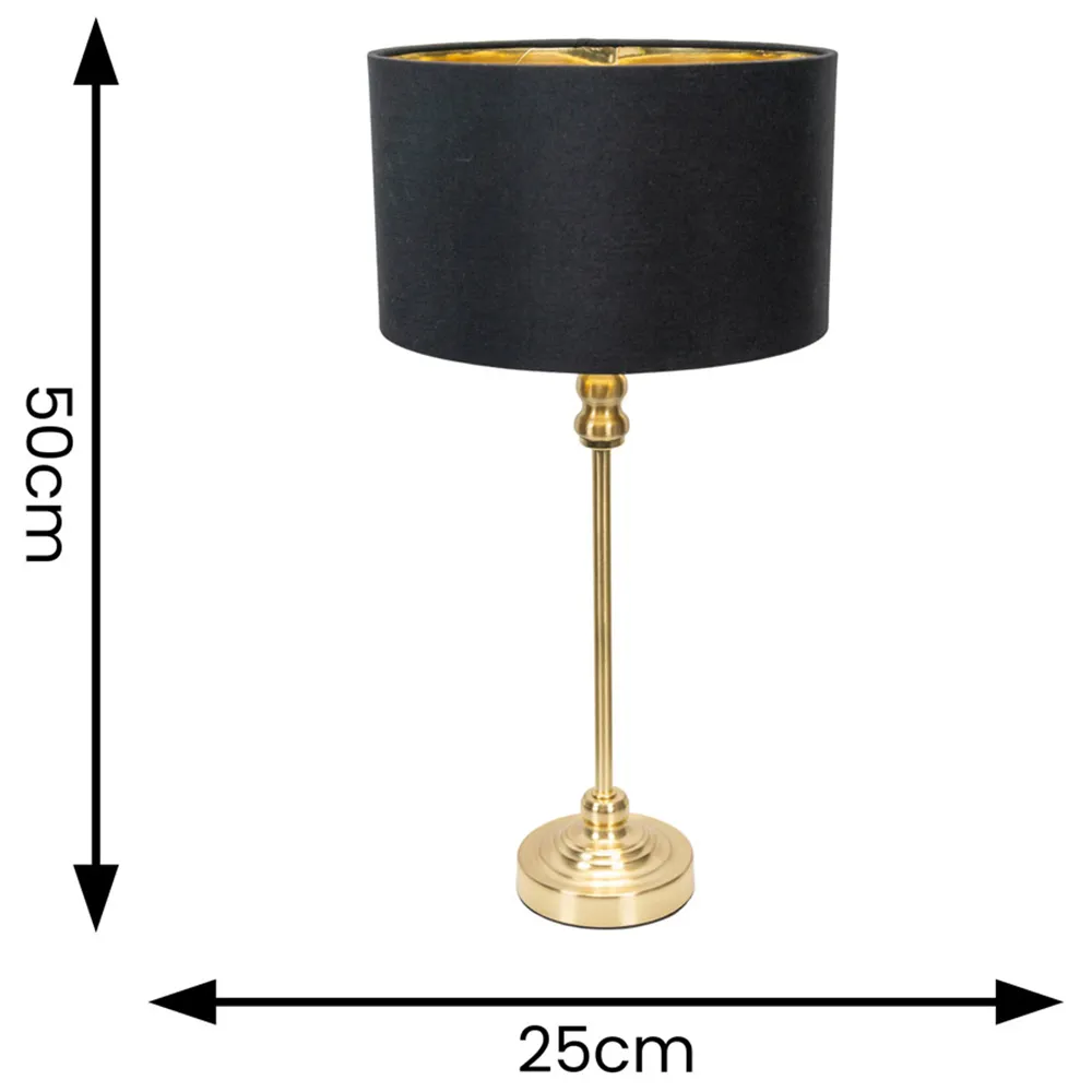 Maggie Candlestick LED Table Lamp - Gold, Black Fabric