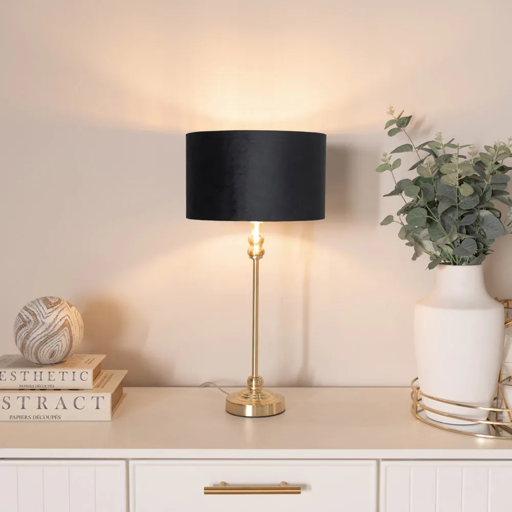 Maggie Candlestick LED Table Lamp - Gold, Black Velvet