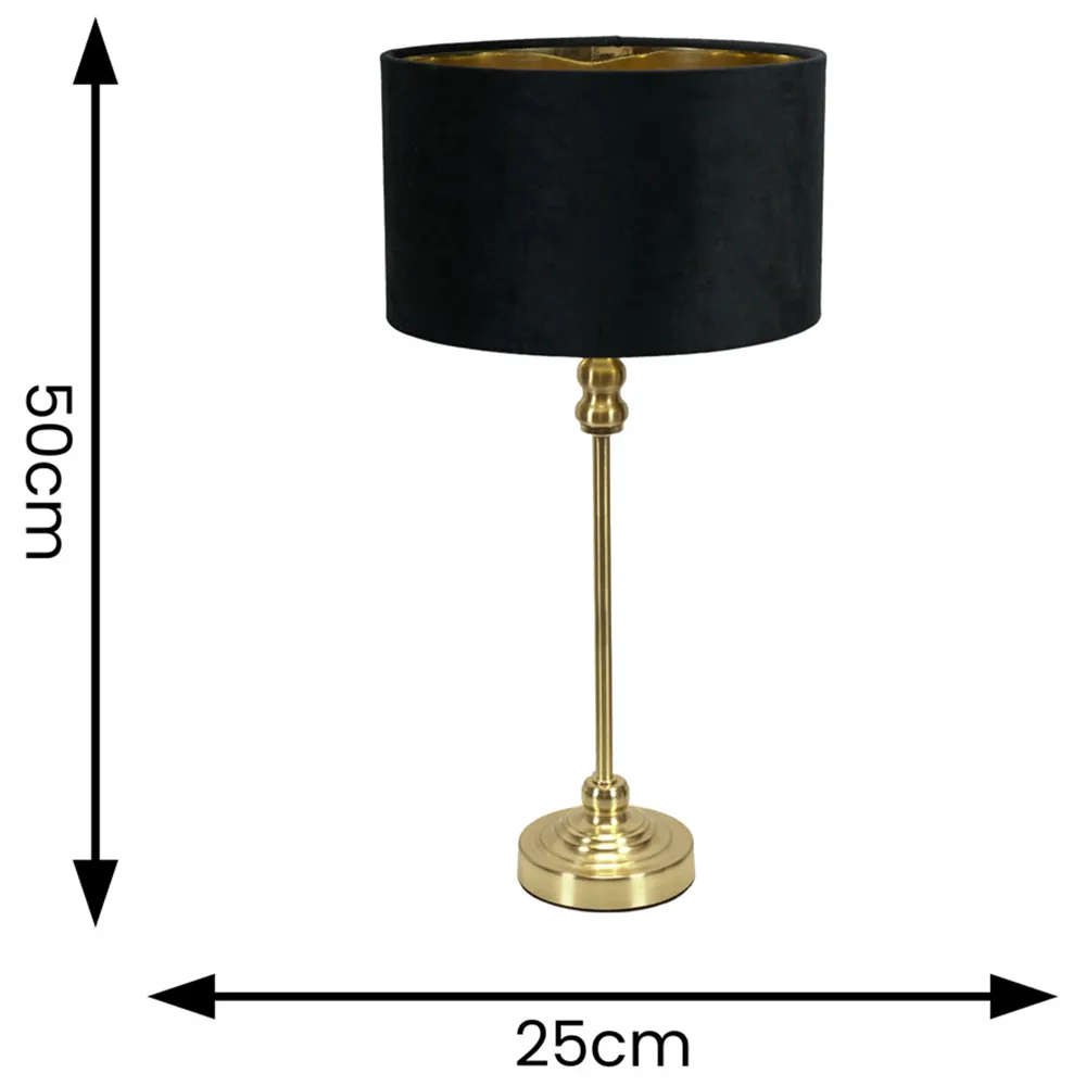 Maggie Candlestick LED Table Lamp - Gold, Black Velvet