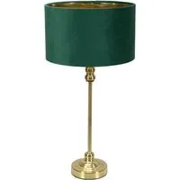 Maggie Candlestick LED Table Lamp - Gold, Forest Green Velvet