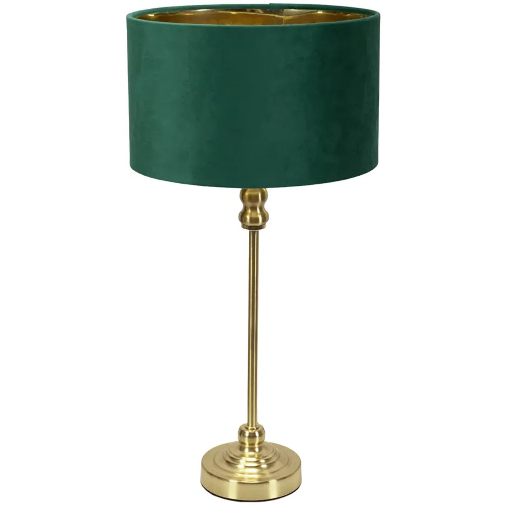 Maggie Candlestick LED Table Lamp - Gold, Forest Green Velvet