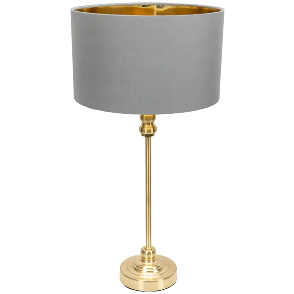 Maggie Candlestick LED Table Lamp - Gold, Grey Fabric