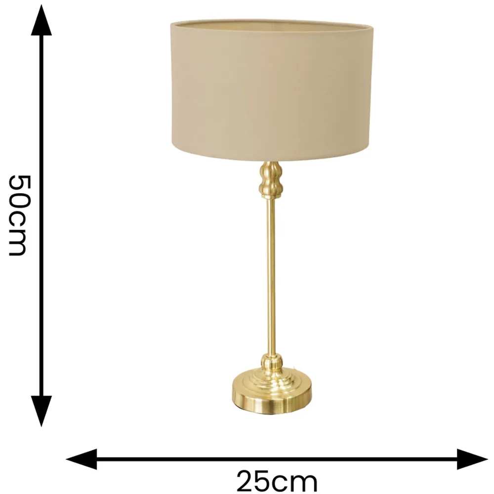 Maggie Candlestick LED Table Lamp - Gold, Natural Fabric