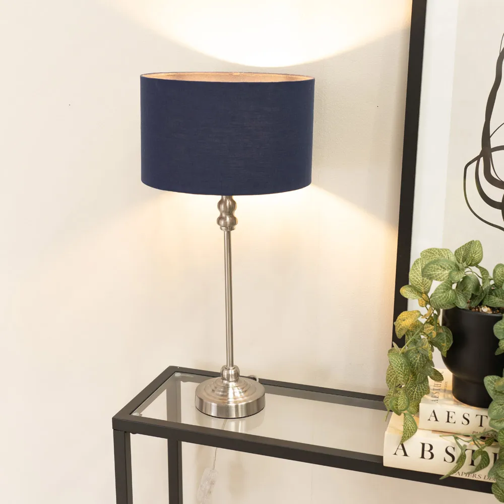 Maggie Candlestick LED Table Lamp - Navy Blue, Chrome