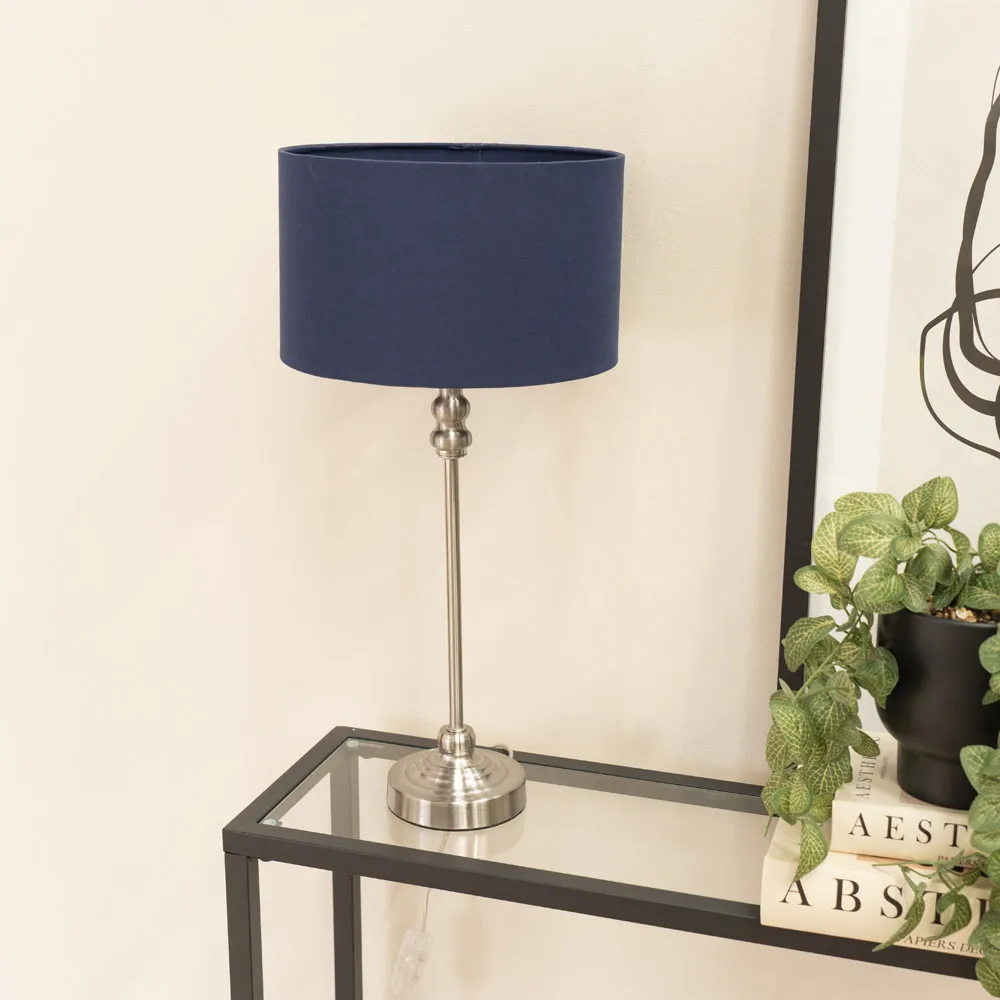 Maggie Candlestick LED Table Lamp - Navy Blue, Chrome