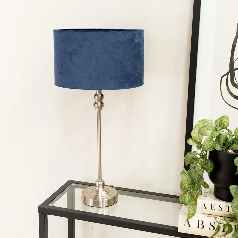 Maggie Candlestick LED Table Lamp - Navy Blue, Velvet