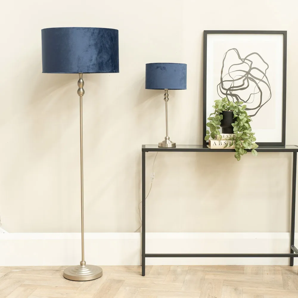 Maggie Candlestick LED Table Lamp - Navy Blue, Velvet