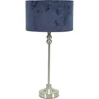 Maggie Candlestick LED Table Lamp - Navy Blue, Velvet