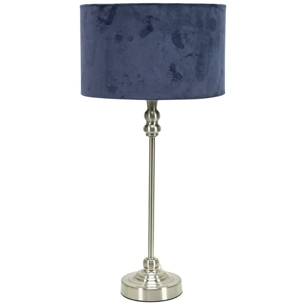 Maggie Candlestick LED Table Lamp - Navy Blue, Velvet