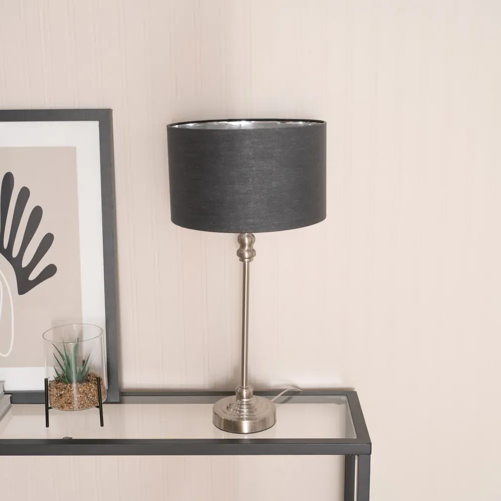 Maggie Candlestick LED Table Lamp with Charcoal Shade - Chrome