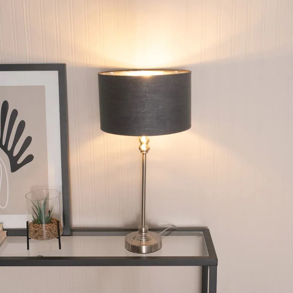 Maggie Candlestick LED Table Lamp with Charcoal Shade - Chrome