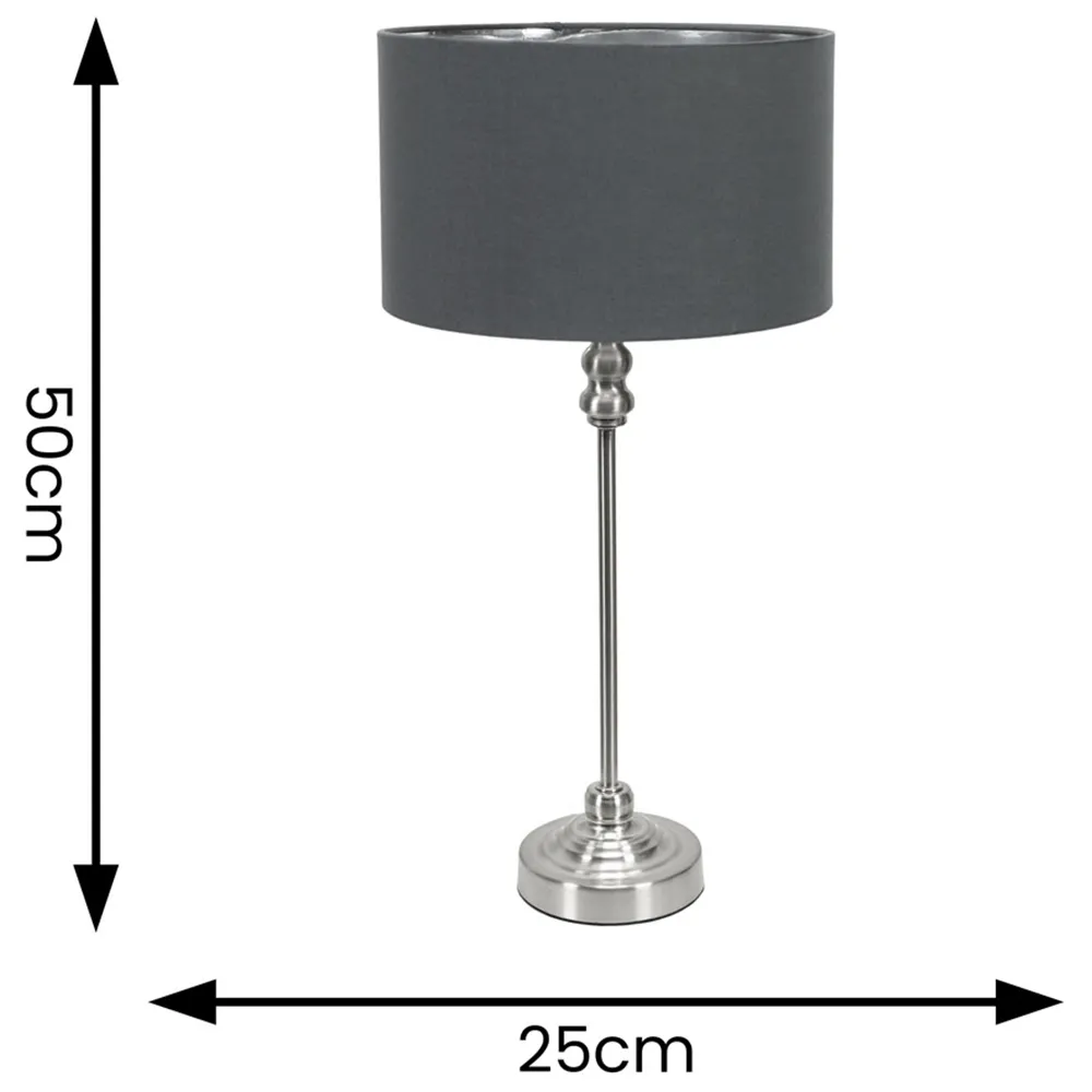 Maggie Candlestick LED Table Lamp with Charcoal Shade - Chrome