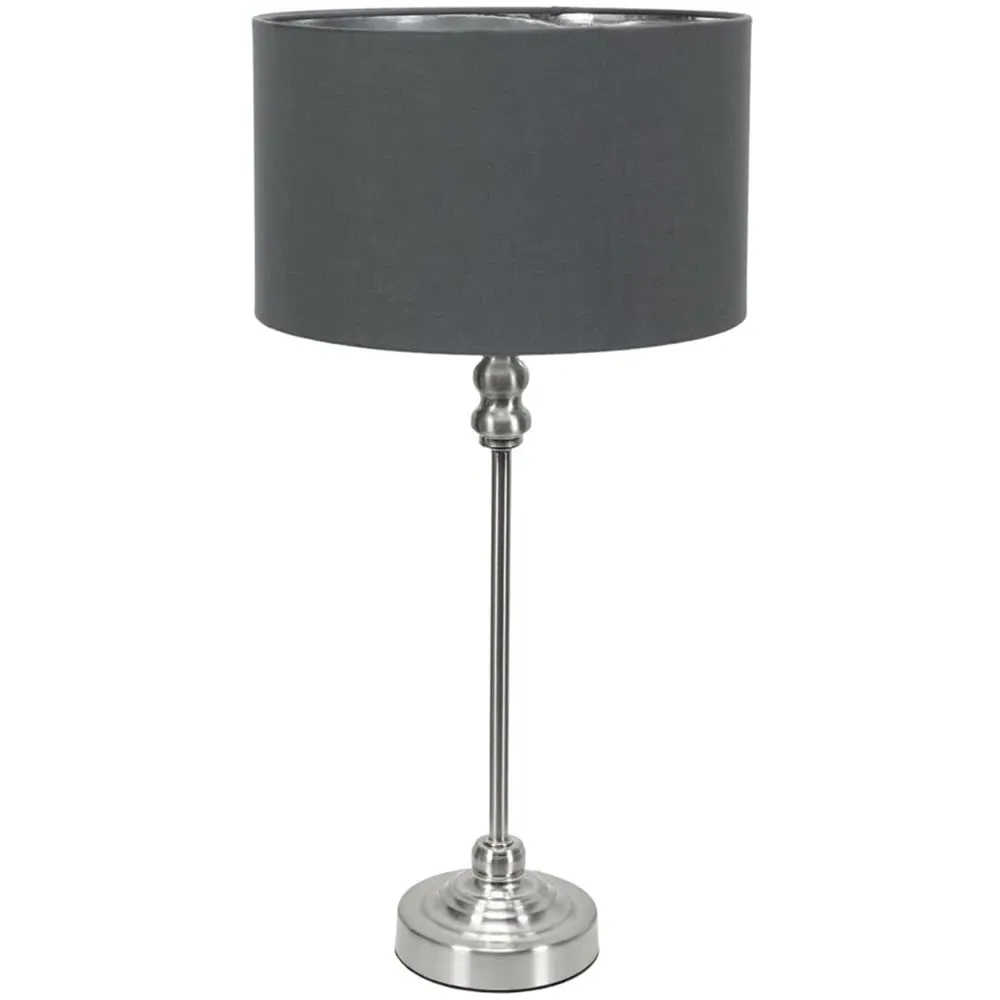 Maggie Candlestick LED Table Lamp with Charcoal Shade - Chrome