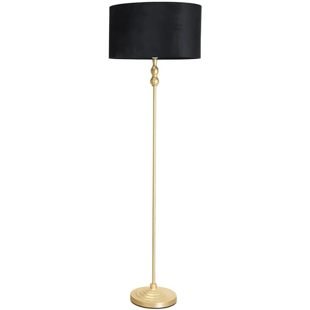 Maggie Drum Shade Candlestick LED Floor Lamp - Gold, Velvet
