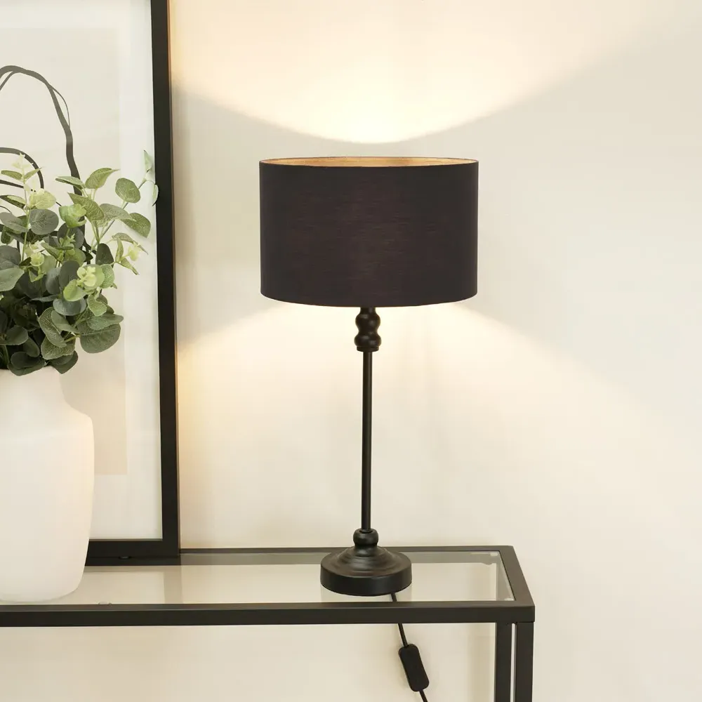 Maggie Drum Shade Candlestick LED Table Lamp - Black