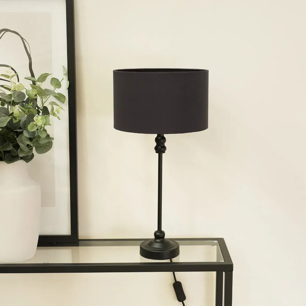 Maggie Drum Shade Candlestick LED Table Lamp - Black