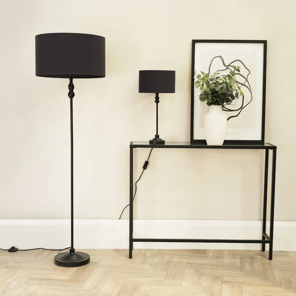 Maggie Drum Shade Candlestick LED Table Lamp - Black