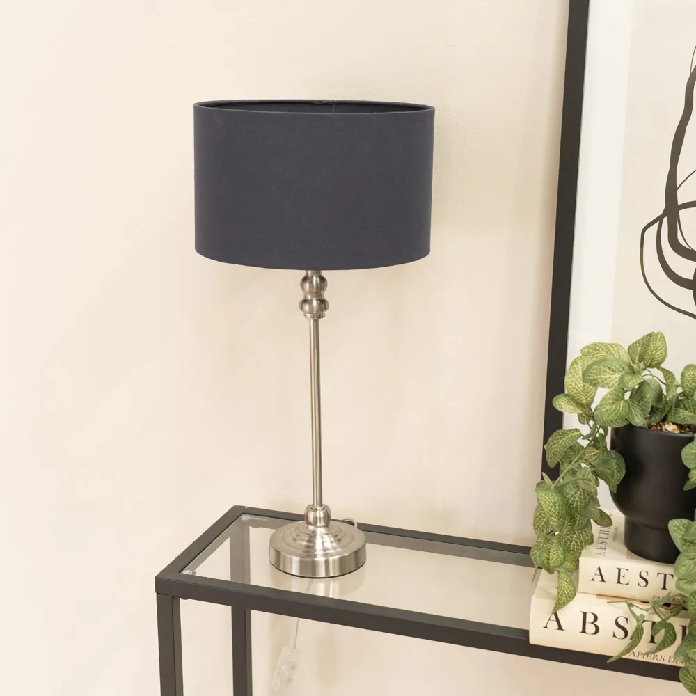 Maggie Drum Shade Candlestick LED Table Lamp - Charcoal, Chrome